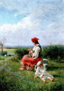 Widokówka - Pejzaż z pasterką i dzieckiem Władysław Karol Szerner jun.